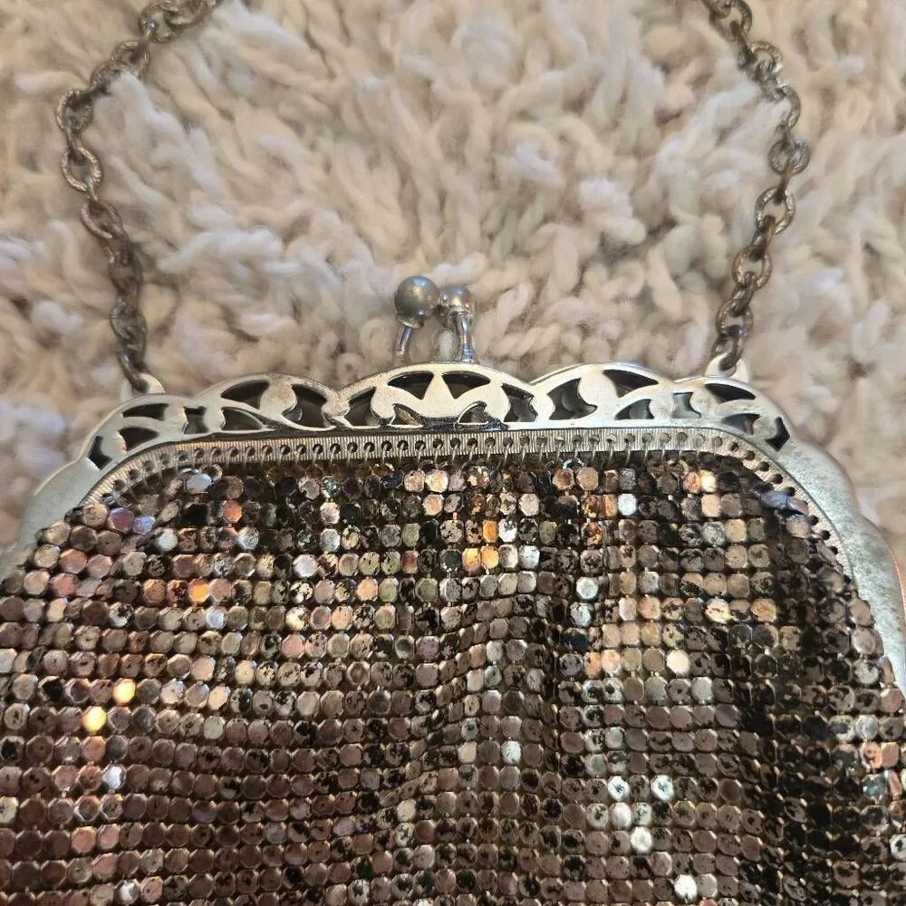 Whiting & Davis Silver Metal Mesh Bag #2957 Lined Vintage 1940s-1950s
